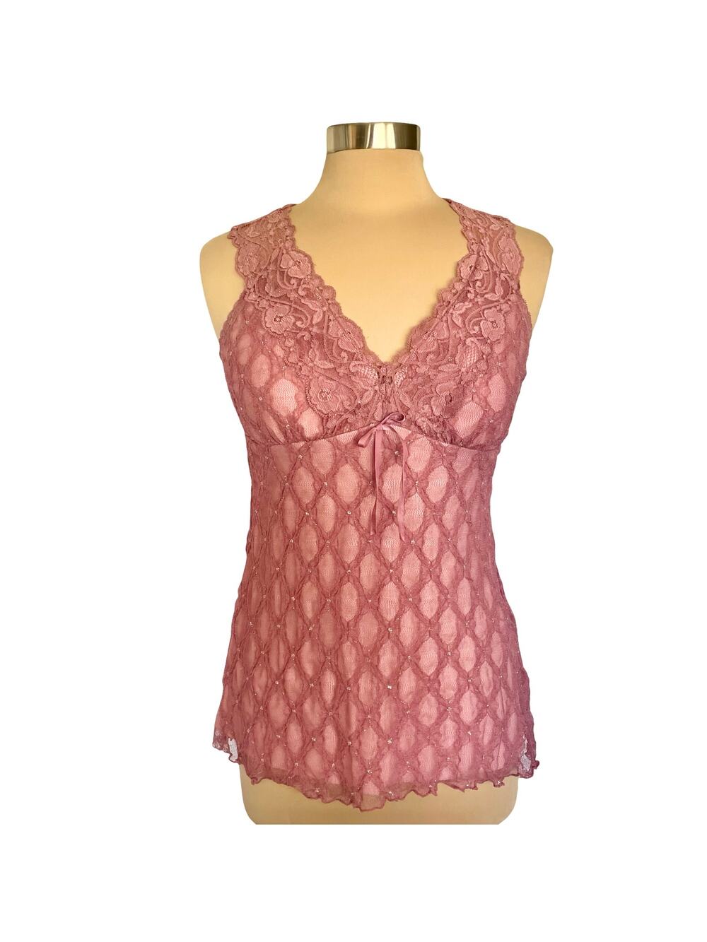 Studio Y VTG Y2K Pink Lace Mesh Babydoll Top SMALL Fairy Coquette Empire Waist